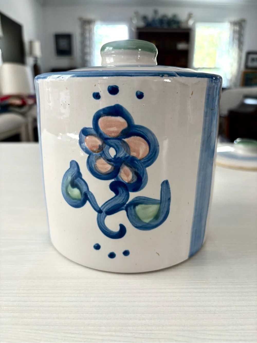 M.A. Hadley Hand-Painted Ceramic Tea Canister with lid